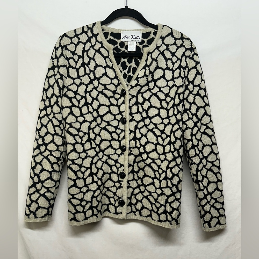 Ami‎ Knits Cream and Black Cardigan - Size 8, Made in the USA